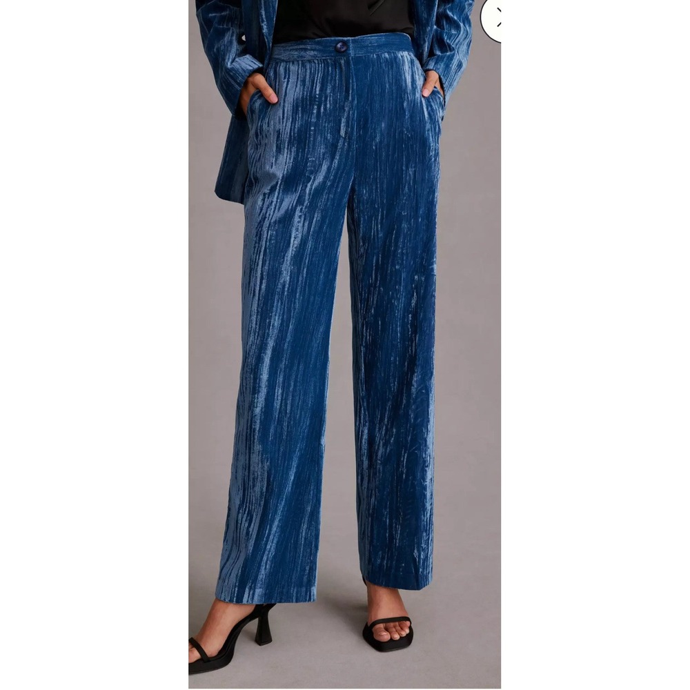 Stella Nova Pants Livi straight velour blue size‎ 36 US 6 Textured